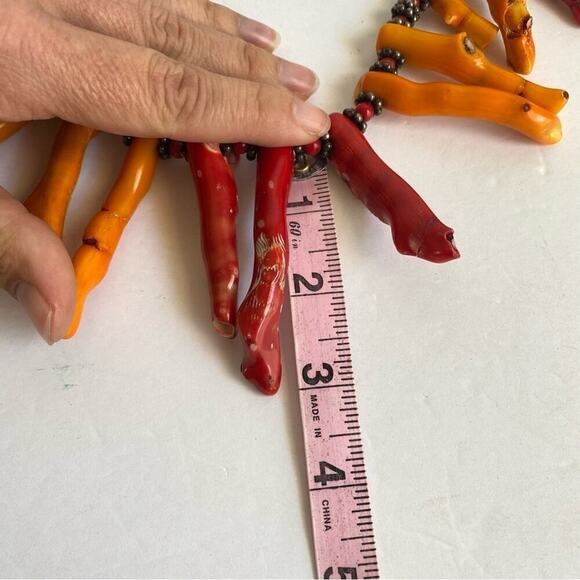 Coral Branch Necklace HUGE Beads Dyed Red Orange Maximalist Iris Apfel Vintage - Picture 12 of 13